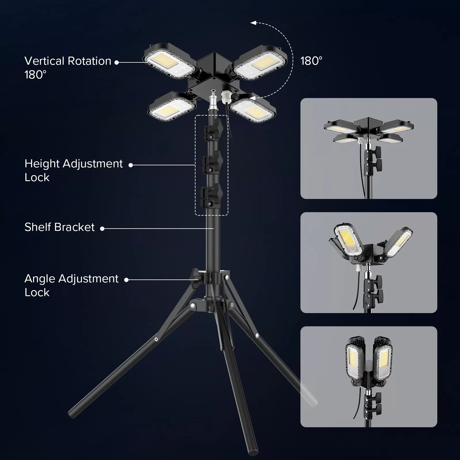 100W Adjustable 4-Head Work Light with Stand