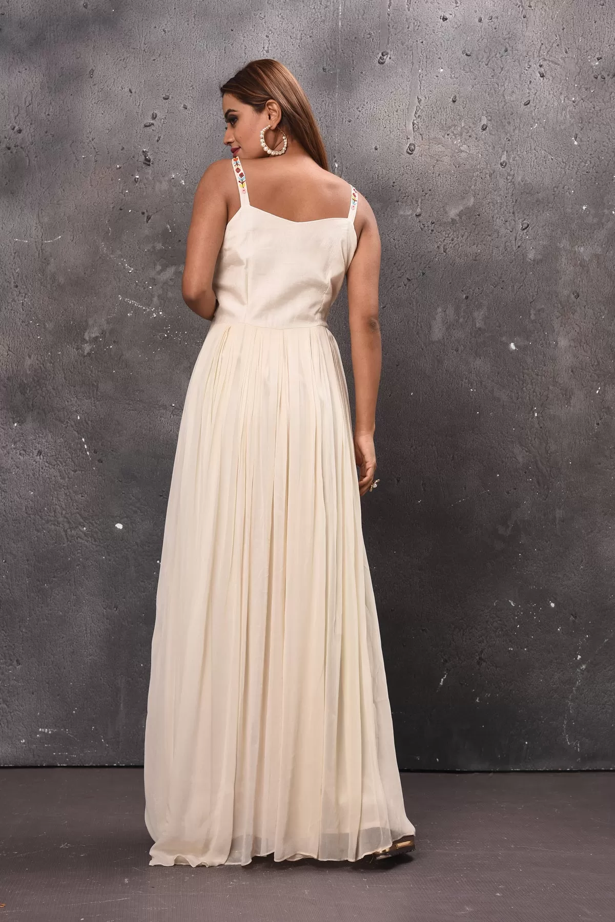 300696 Cream Maxi Dress with Embroidered Bodice