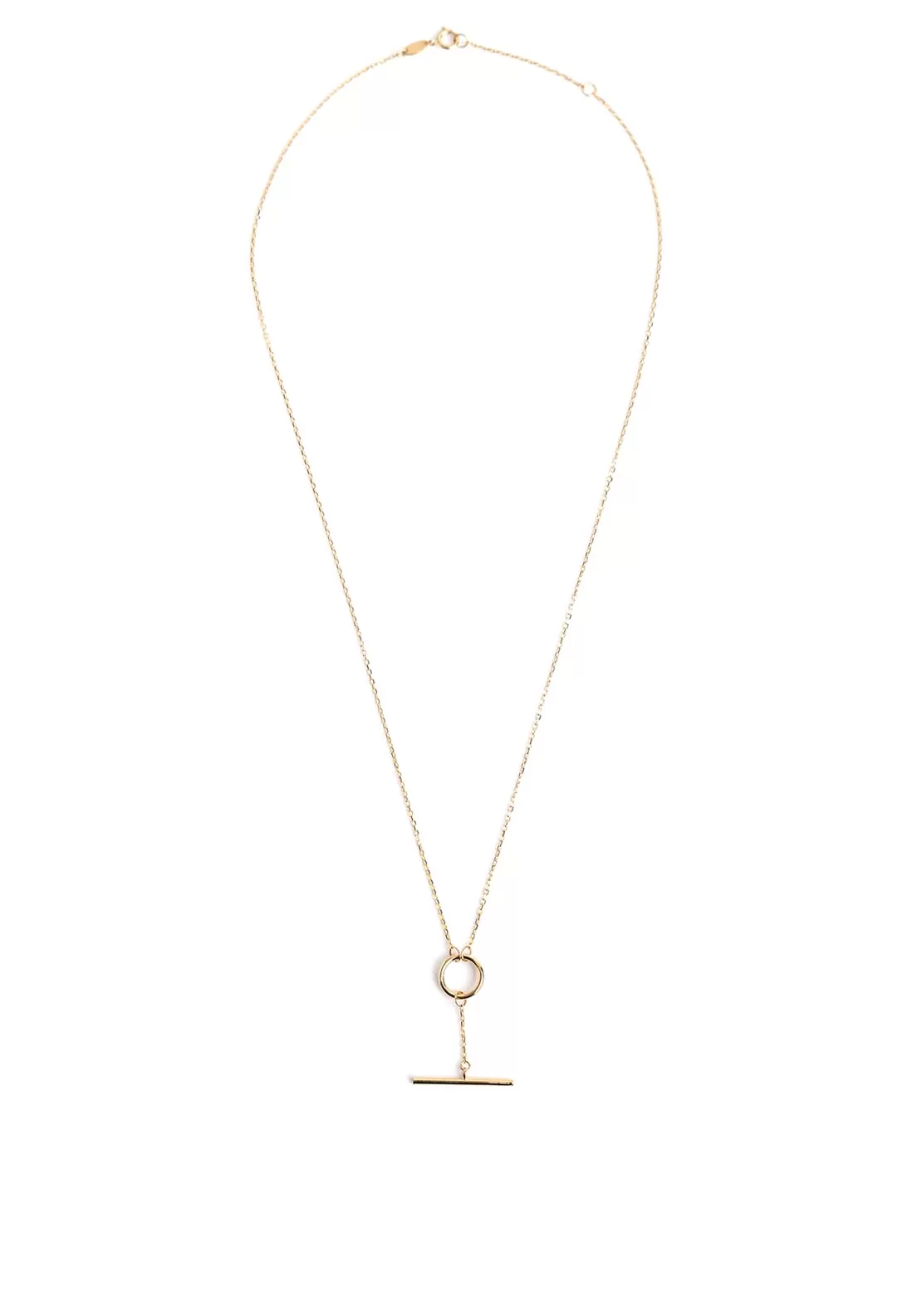 9 Carat Gold Circle T Bar Necklace, Gold