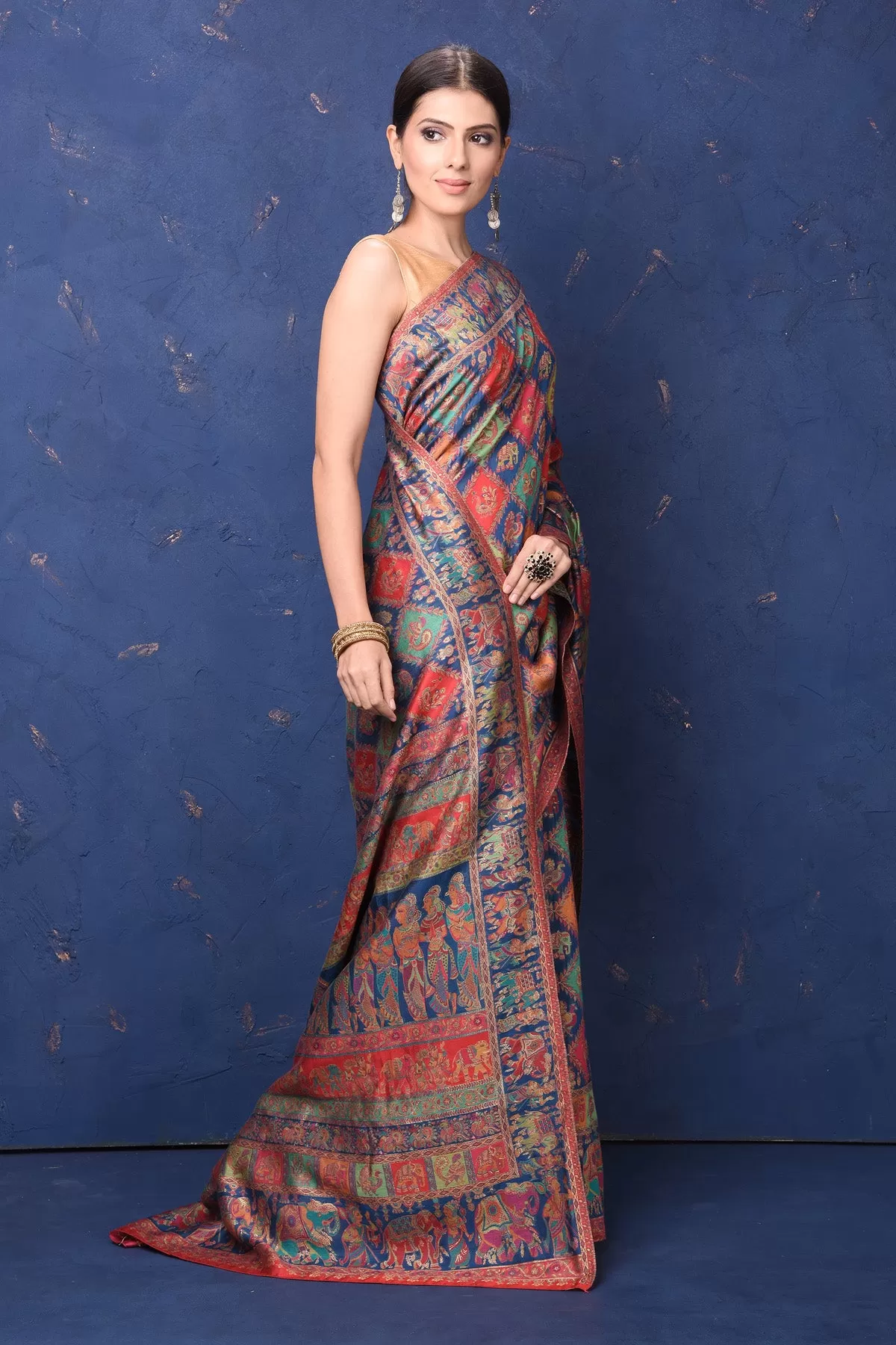 90L938-RO Blue and Multicolor Kani Weave Saree