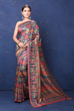 90L938-RO Blue and Multicolor Kani Weave Saree