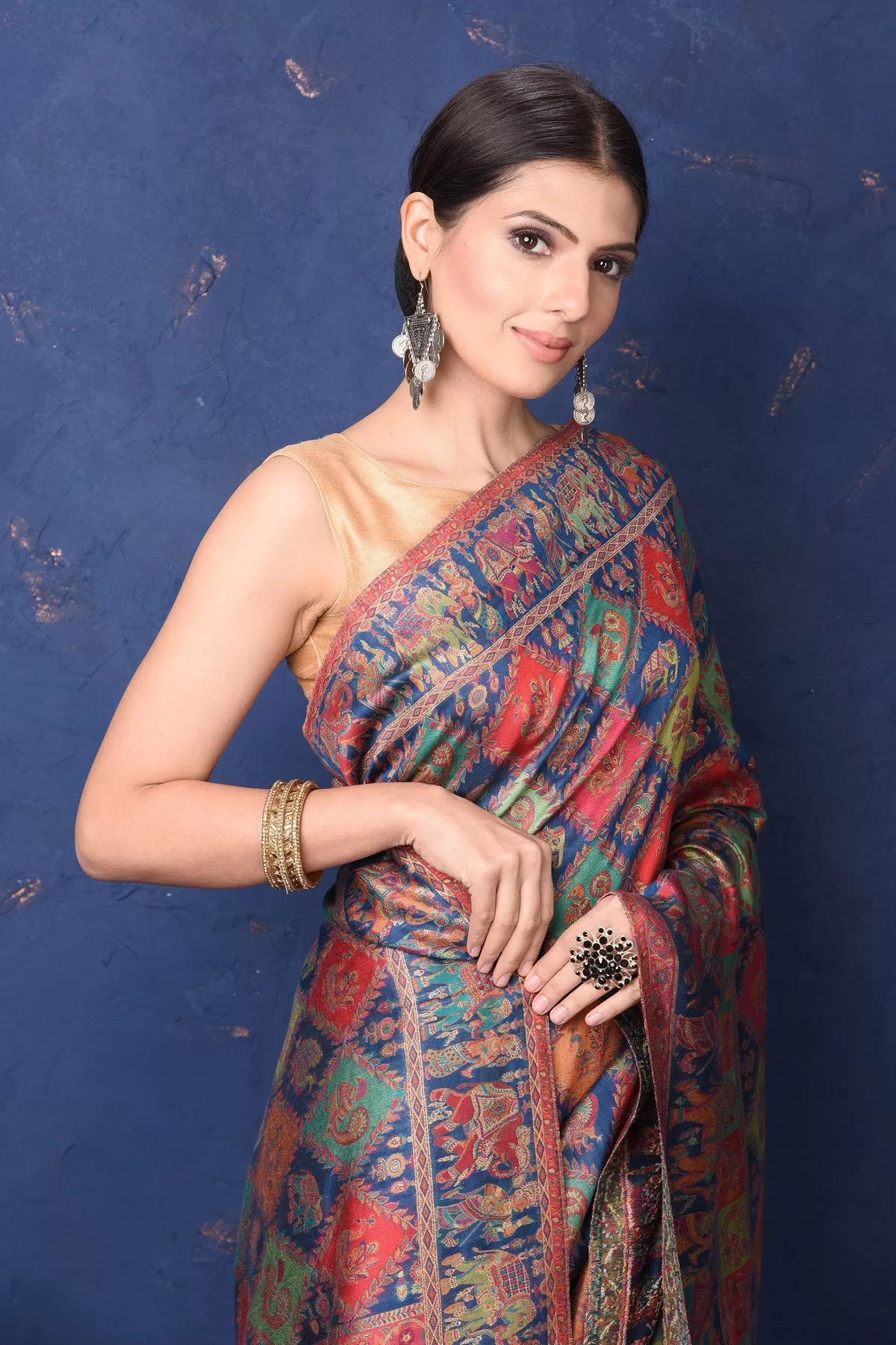 90L938-RO Blue and Multicolor Kani Weave Saree