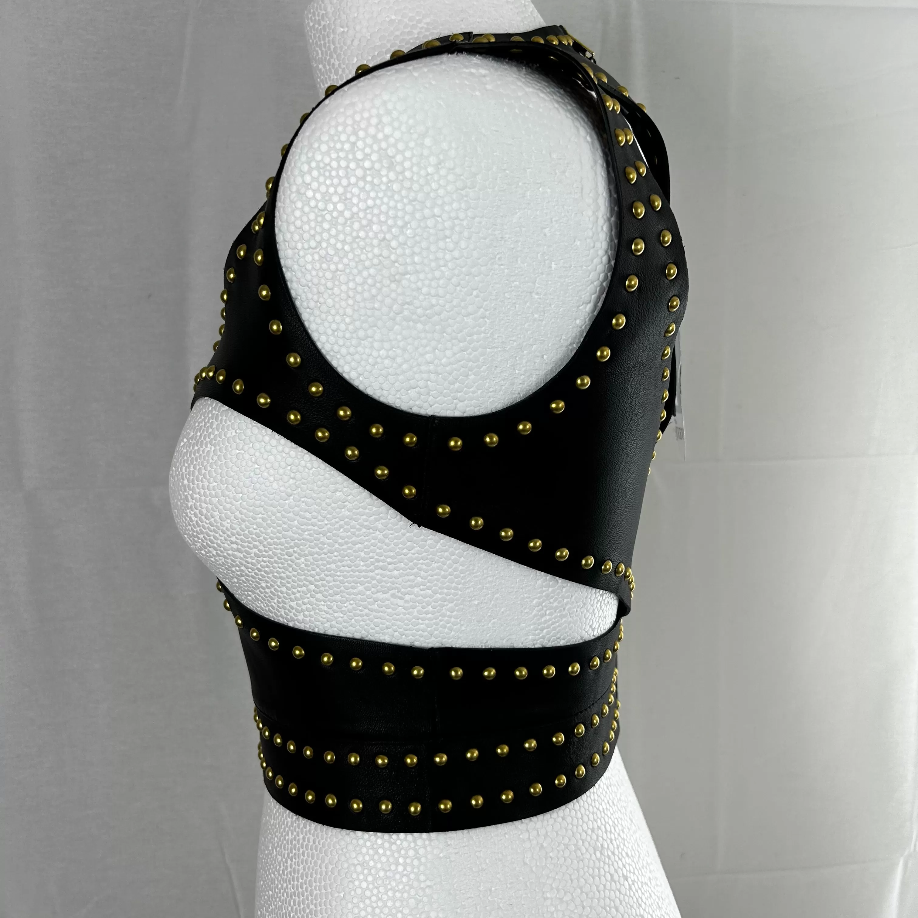 Alexander McQueen Brand New Black Studded Leather Harness Top XS