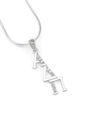 Alpha Delta Pi Sterling Silver Diagonal Lavaliere with simulated diamonds