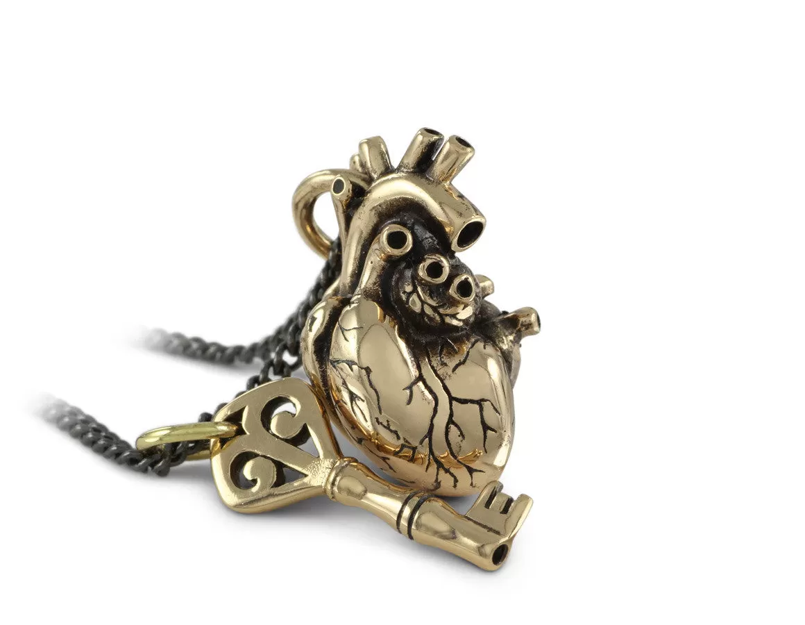 Anatomical Heart & Key Necklace - Bronze