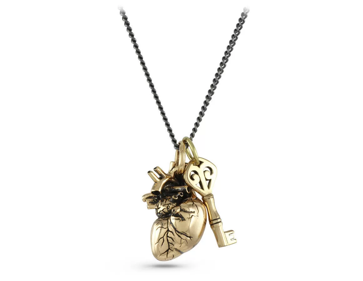 Anatomical Heart & Key Necklace - Bronze