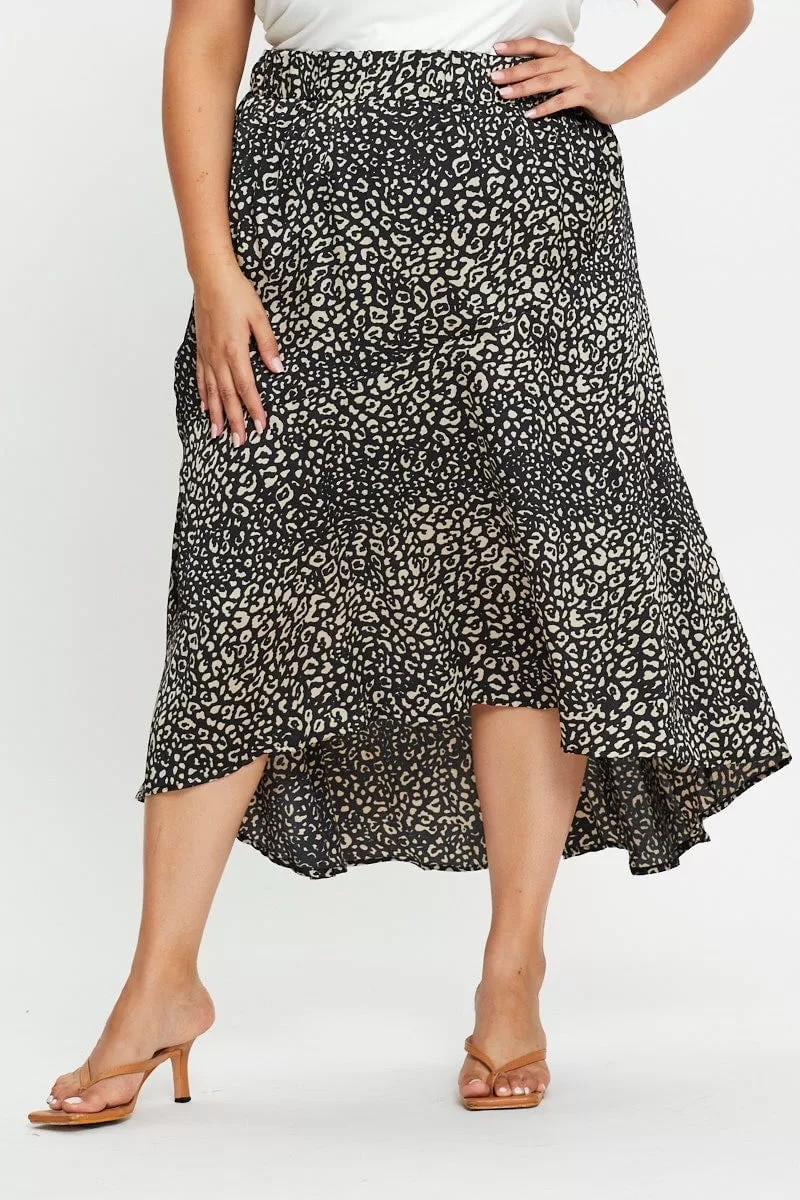 Animal Print Midi Satin Skirt