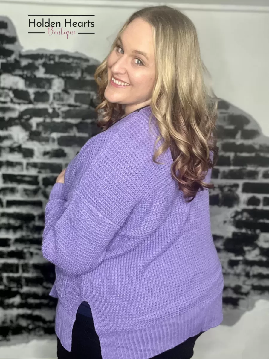 Around The Clock Waffle Cardigan in Lavender