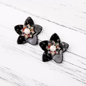 Black Acrylic Flower Crystals Stud Party Earring