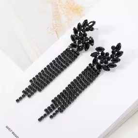 Black Rhinestone Crystal Gothic Long Tassel Drop Earrings