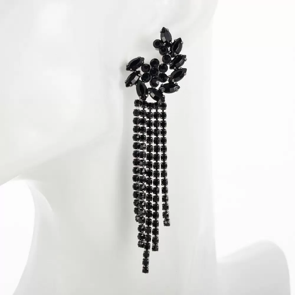 Black Rhinestone Crystal Gothic Long Tassel Drop Earrings