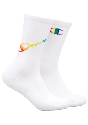 Champion C Logo Pride Crew Socks 2Pack BLK/WIT <br> SXMA2N WHITE