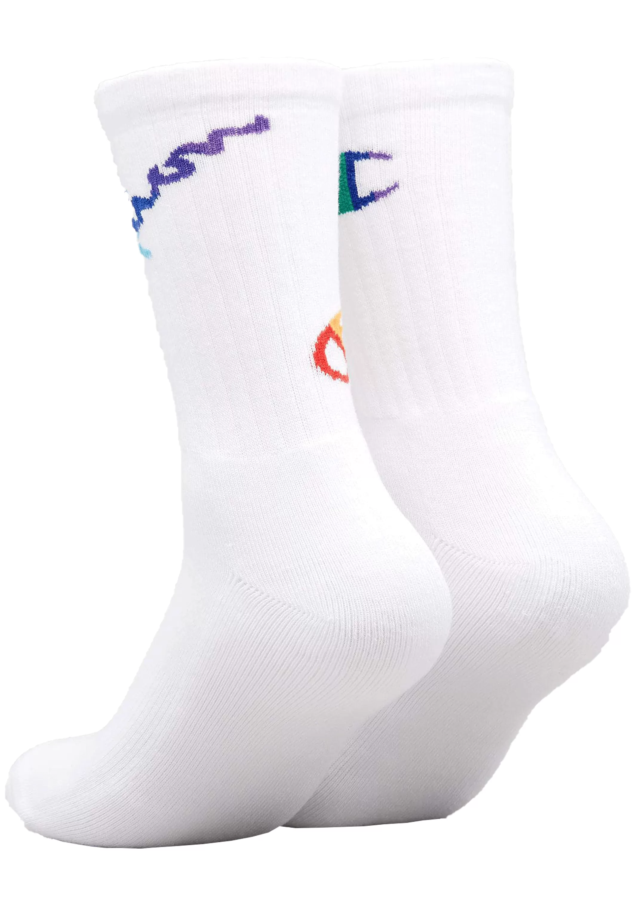 Champion C Logo Pride Crew Socks 2Pack BLK/WIT <br> SXMA2N WHITE