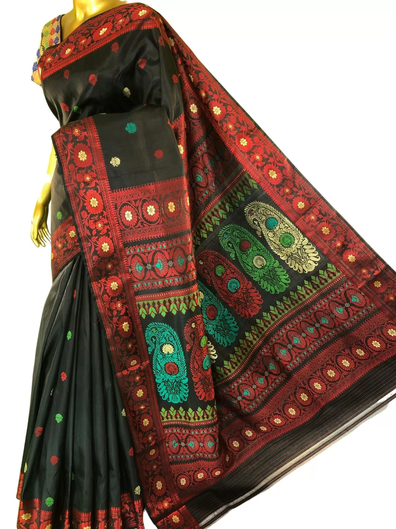 Charcoal Black Color Revival Golani Baluchari Silk Saree with Meenakari Work