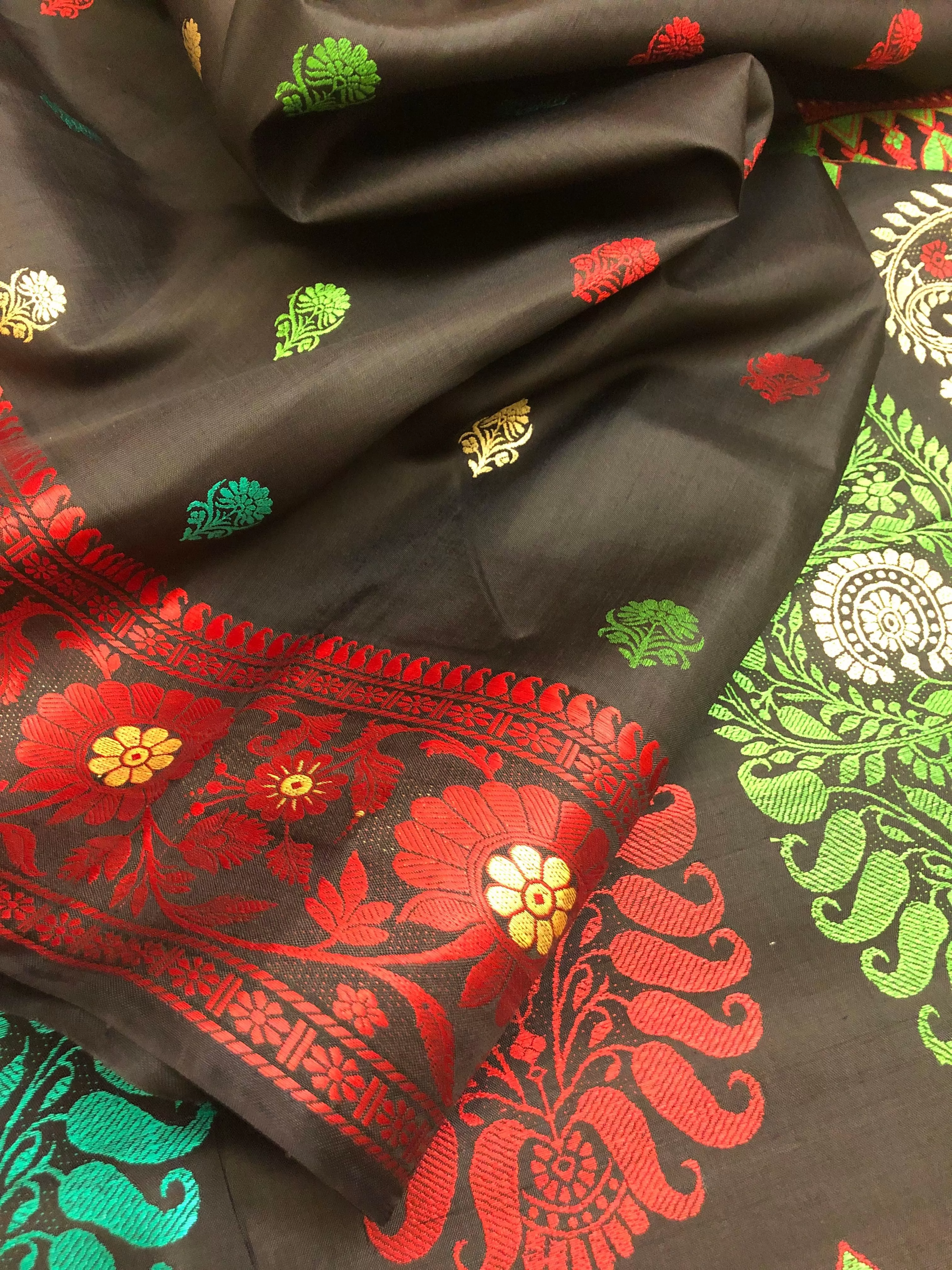 Charcoal Black Color Revival Golani Baluchari Silk Saree with Meenakari Work