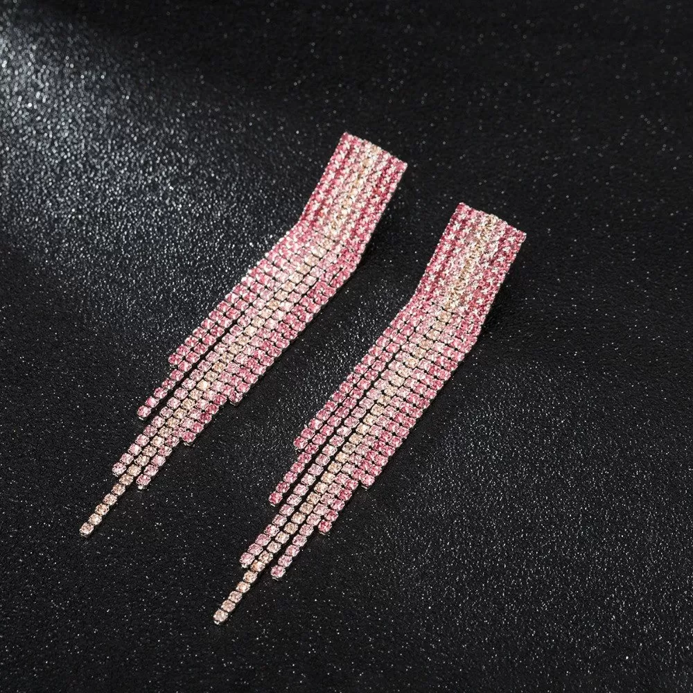 Crystal Rhinestone Long Tassel Party Earrings - 5 Styles