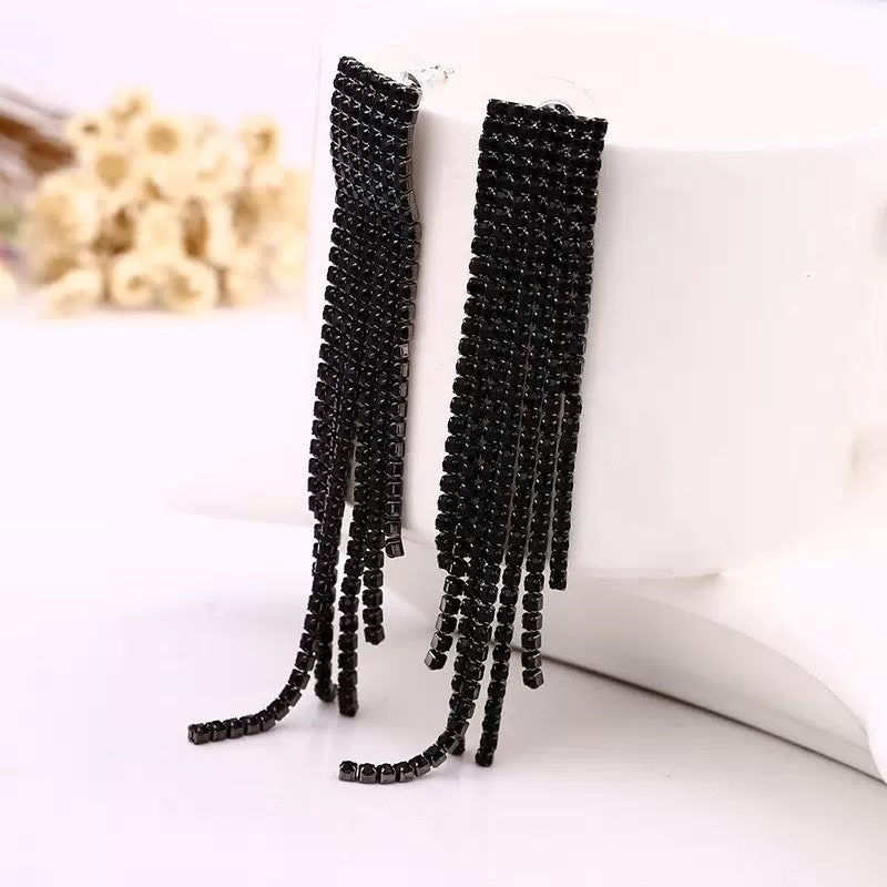 Crystal Rhinestone Long Tassel Party Earrings - 5 Styles