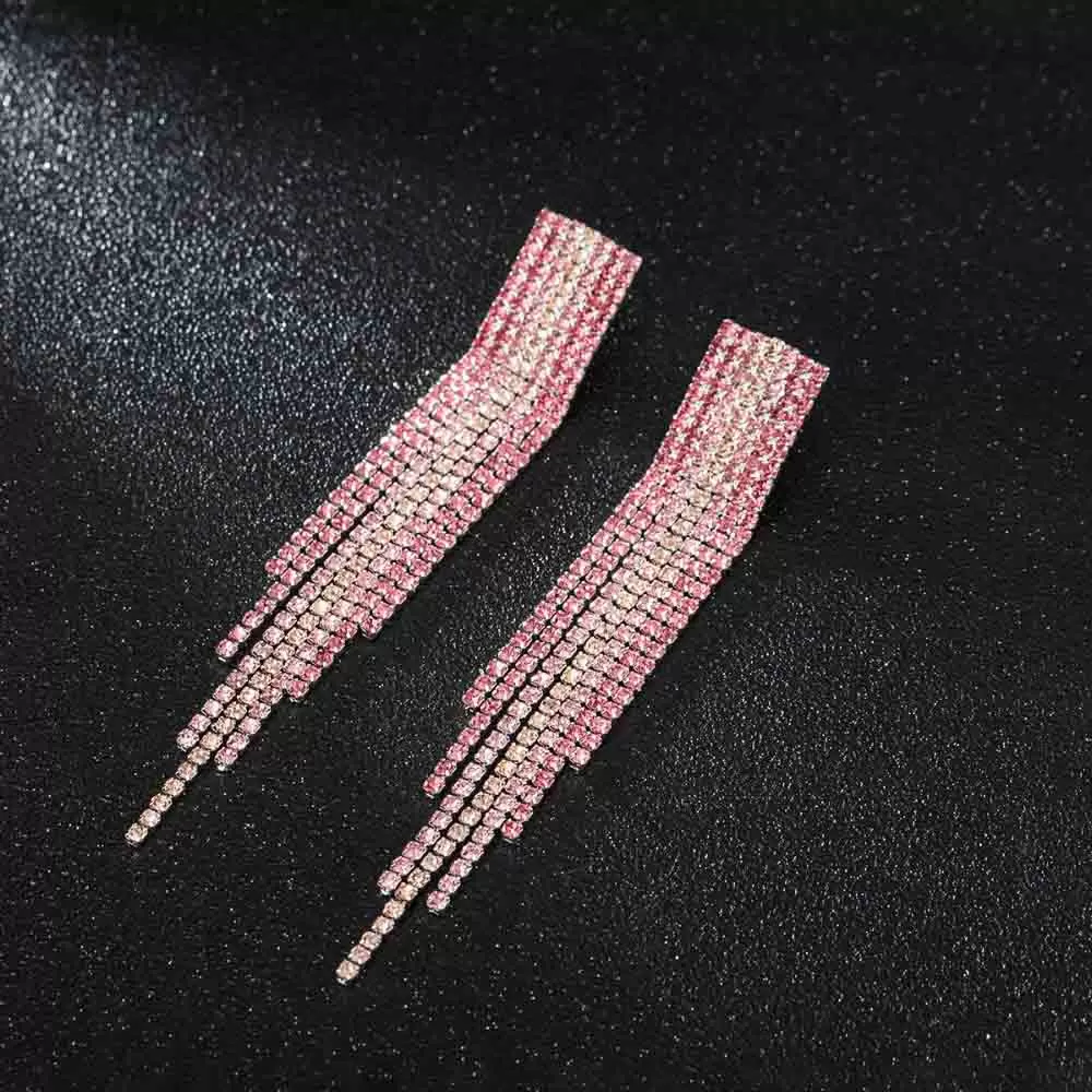 Crystal Rhinestone Long Tassel Party Earrings - 5 Styles