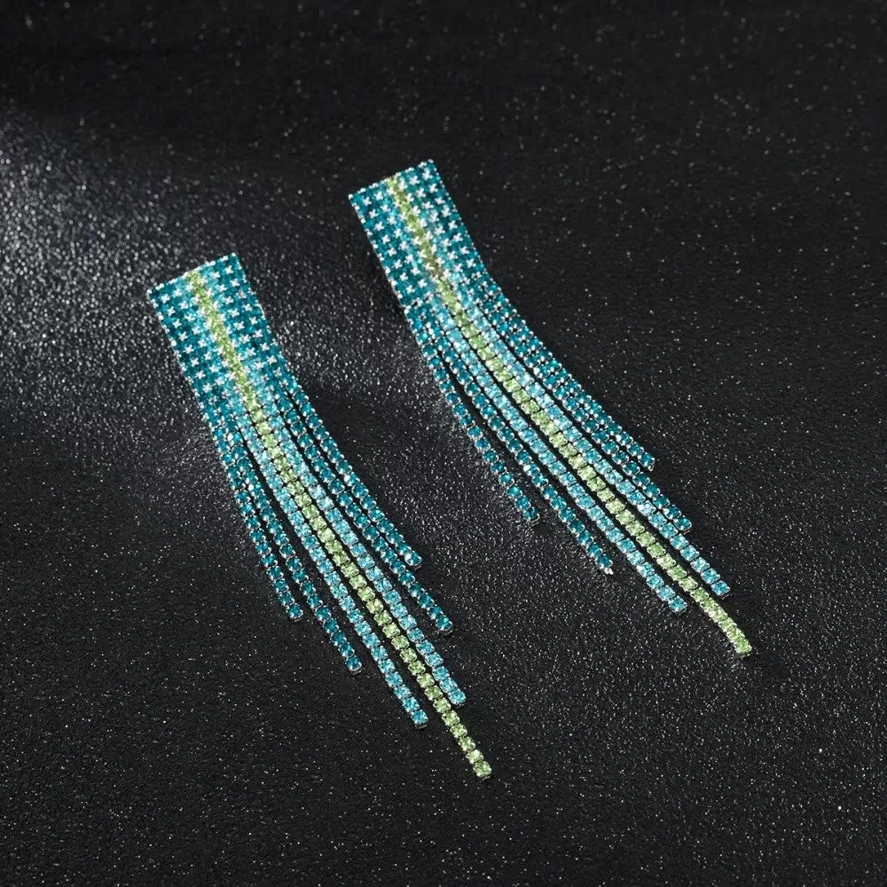 Crystal Rhinestone Long Tassel Party Earrings - 5 Styles