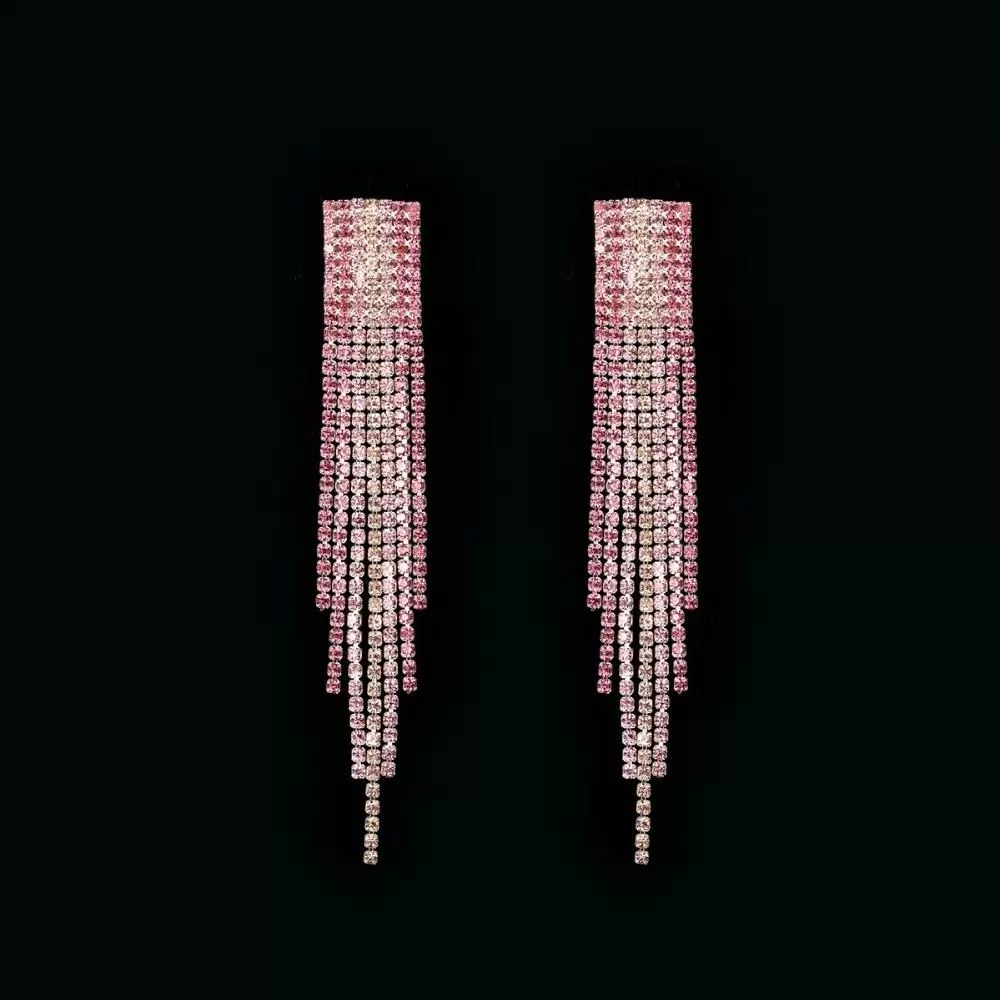 Crystal Rhinestone Long Tassel Party Earrings - 5 Styles