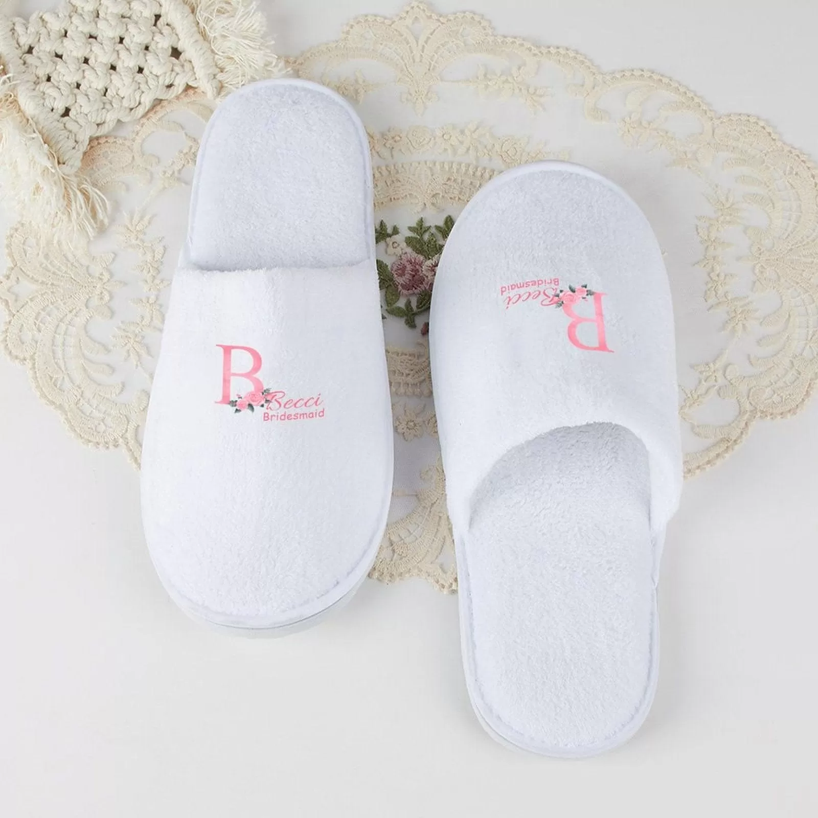 Custom Name&Initials Monogram Bridesmaids Wedding Spa Slippers Bride Slippers