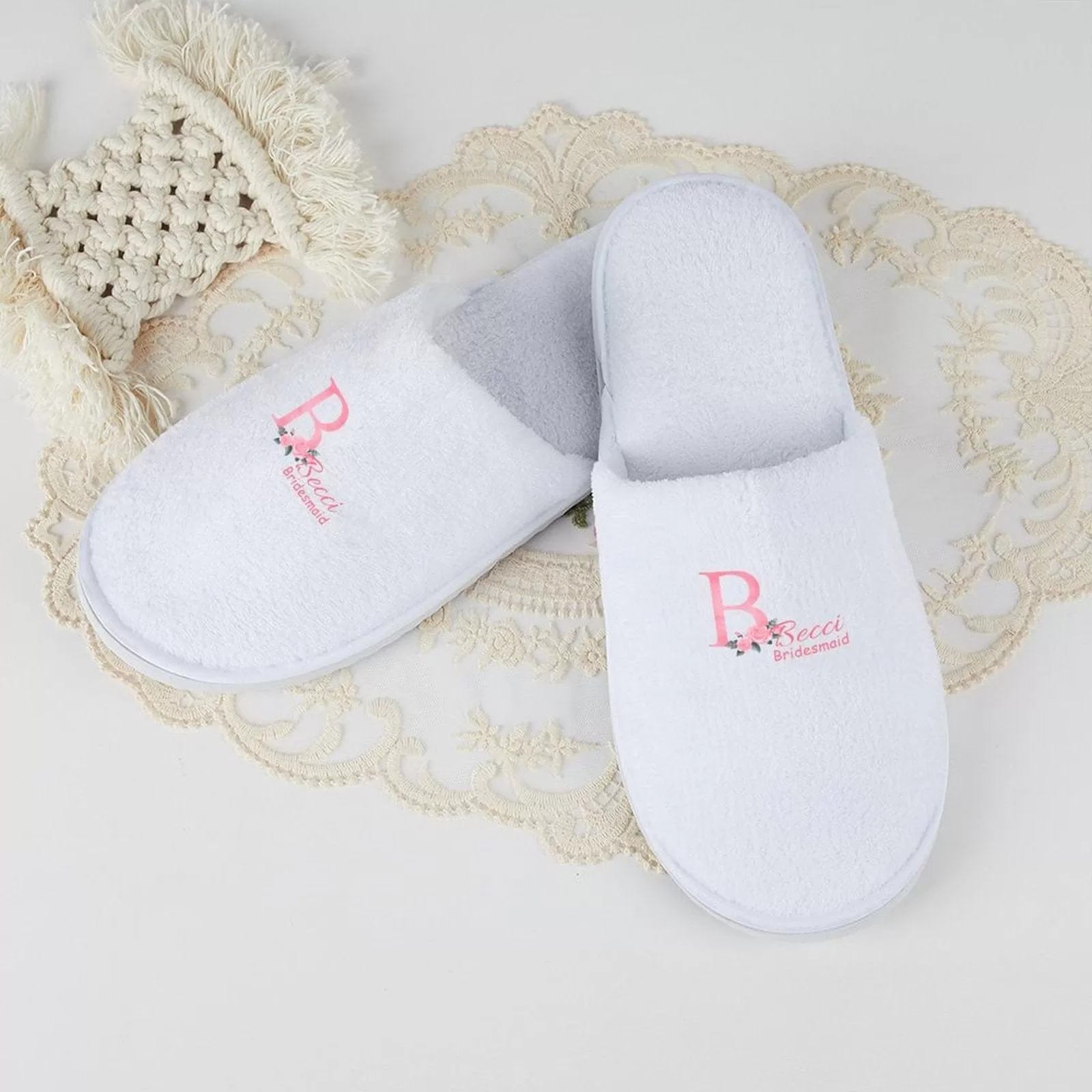 Custom Name&Initials Monogram Bridesmaids Wedding Spa Slippers Bride Slippers