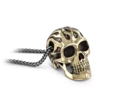 Flaming Skull Necklace - Bronze