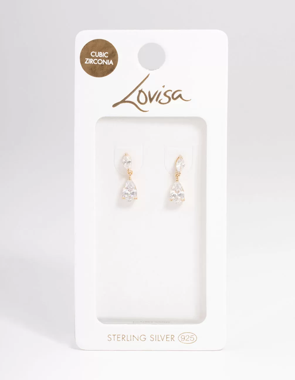 Gold Plated Sterling Silver Cubic Zirconia Marquise Drop Earrings