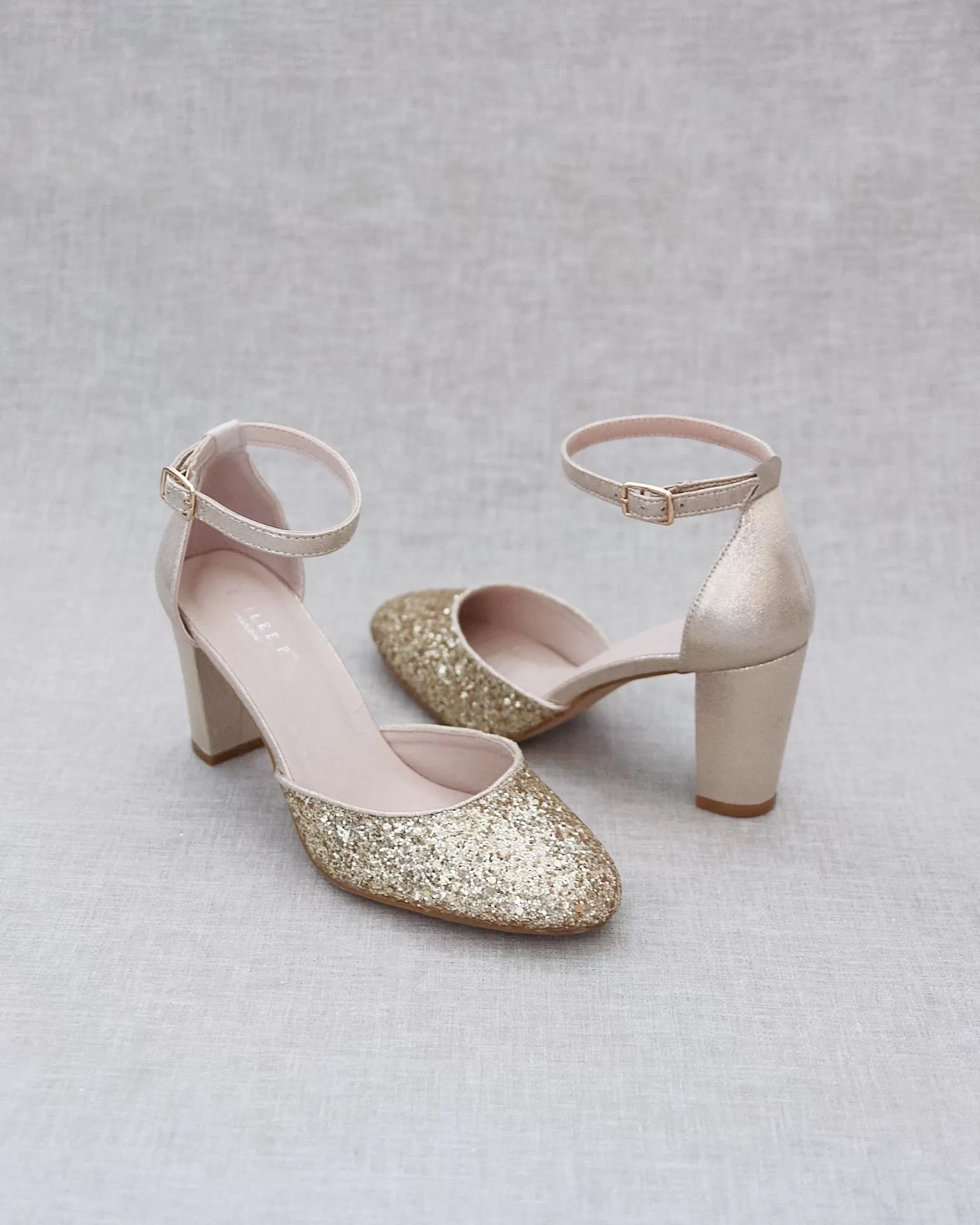 Gold Rock Glitter Block Heel with Ankle Strap