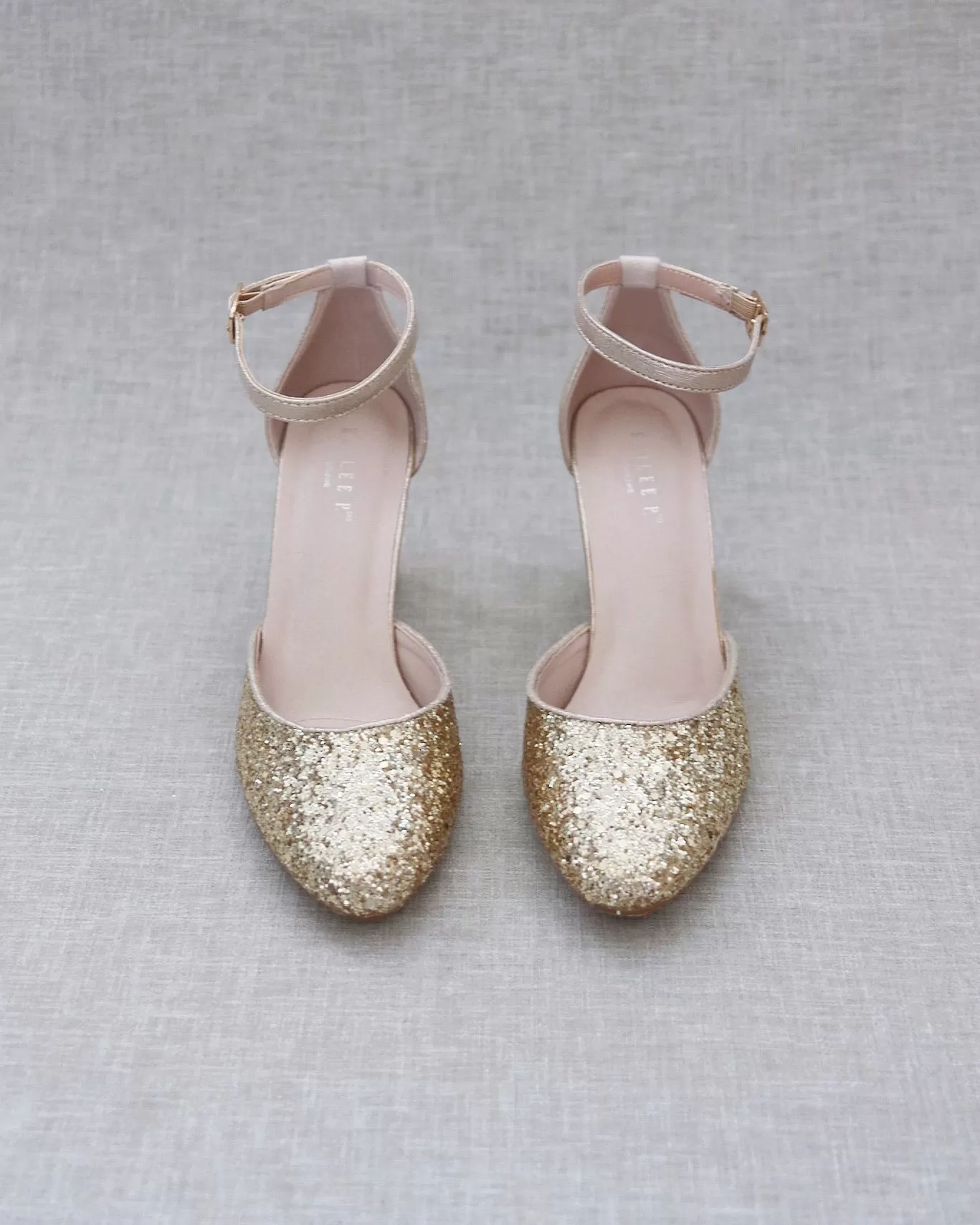 Gold Rock Glitter Block Heel with Ankle Strap