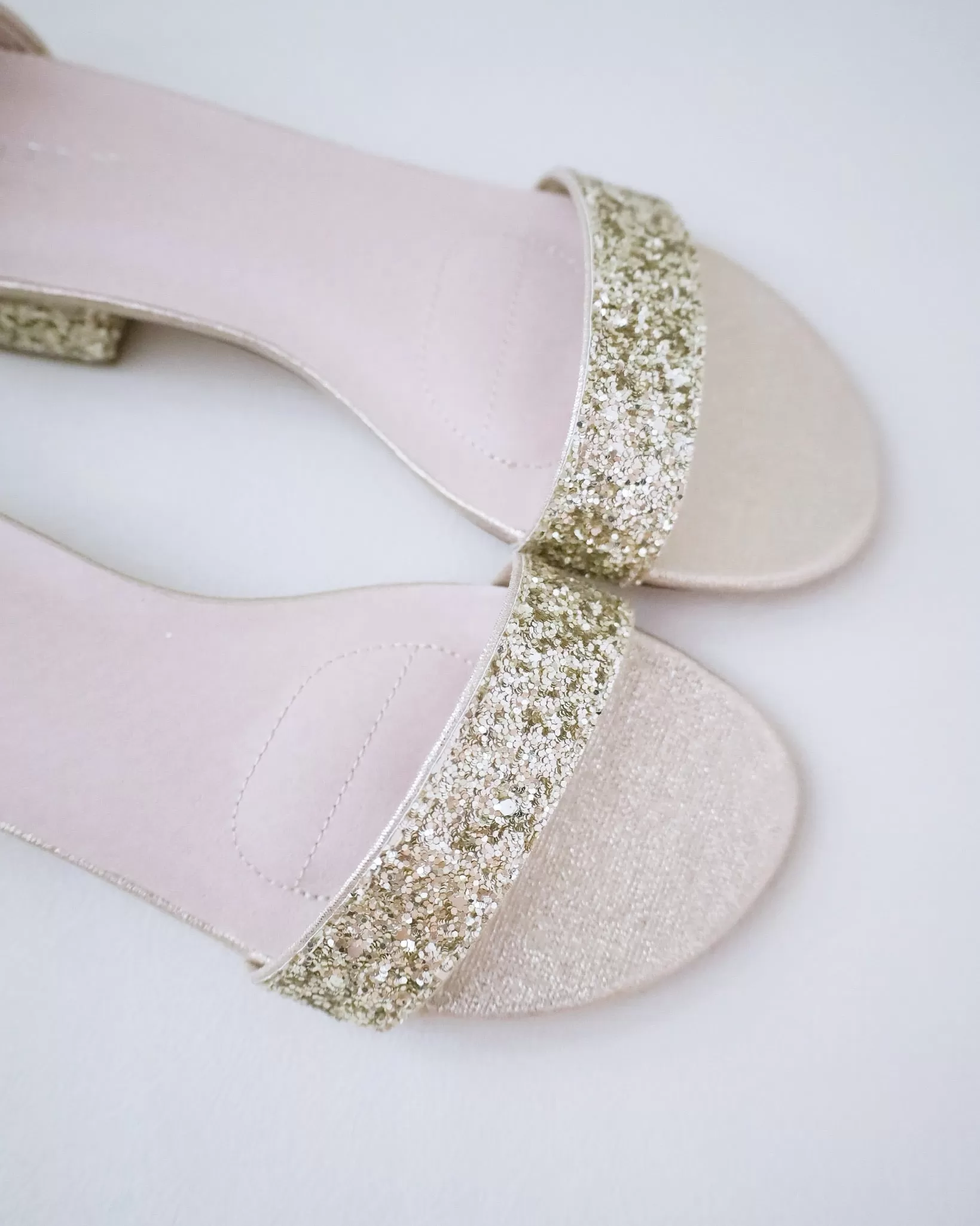 Gold Rock Glitter Low Block Heel Ballerina Evening Sandals