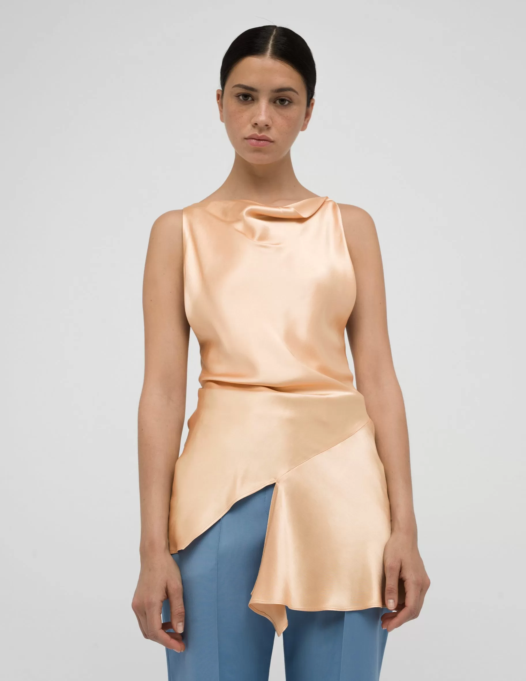 Halter Open Back Silk Peach Top