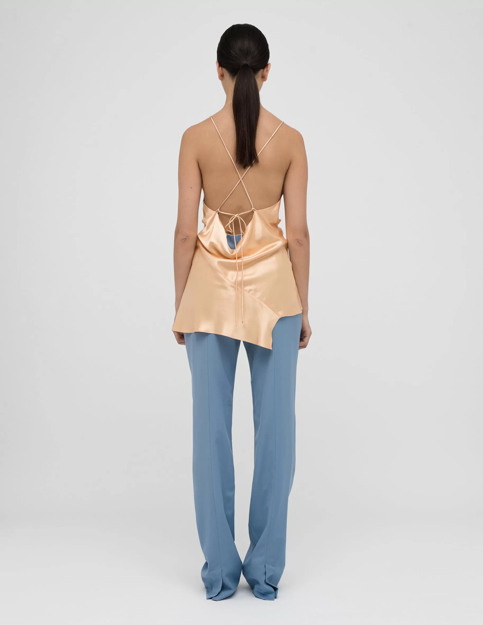 Halter Open Back Silk Peach Top