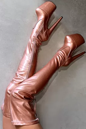 Hella Heels Thigh High 8inch Boots - Rose Gold