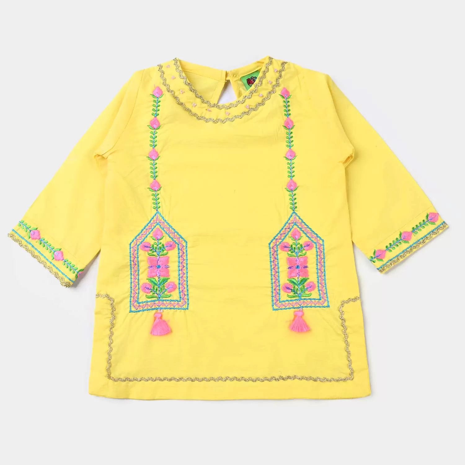 Infant Girls Cotton Slub EMB 2PC Suit Neon Garden-B.Yellow