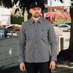 Iron Heart IHSH-274-IND 12oz Hickory Stripe Work Shirt Indigo