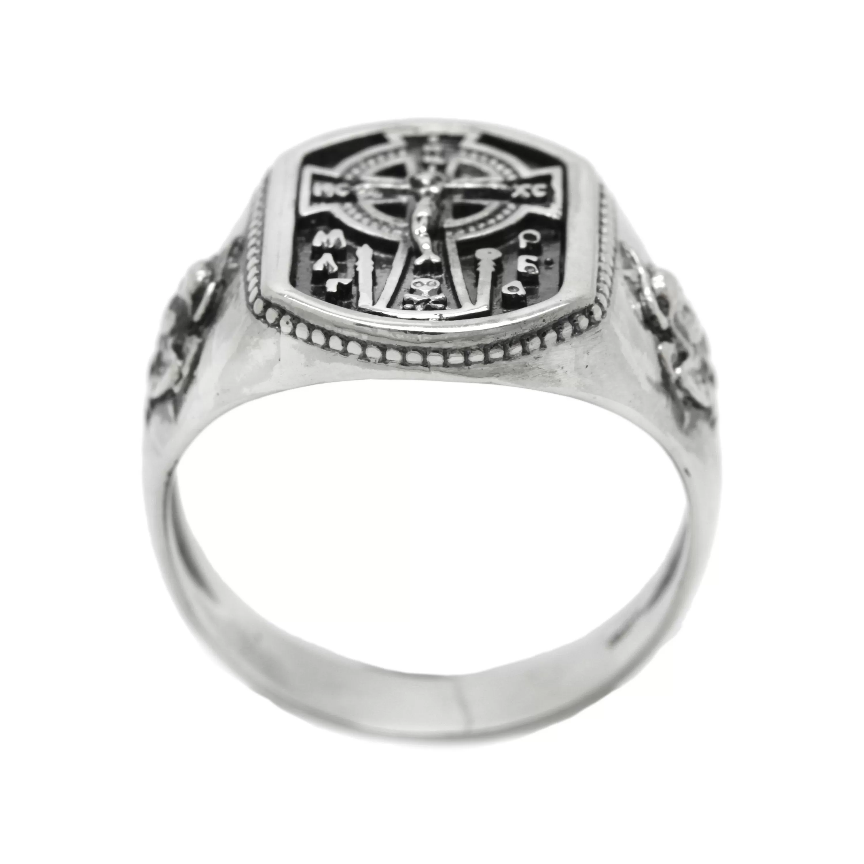 Jesus Christ Сrucifixion Celtic Style Cross Sterling Silver Signet Ring