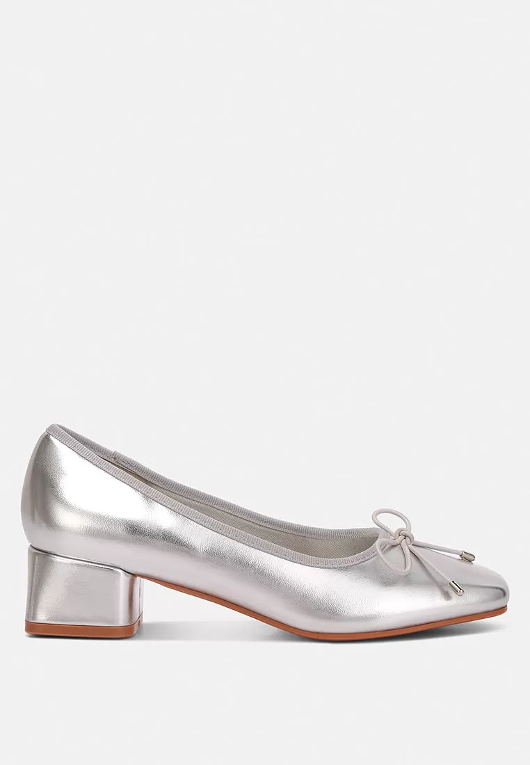 Laga Metallic Low Block Heel Ballerinas