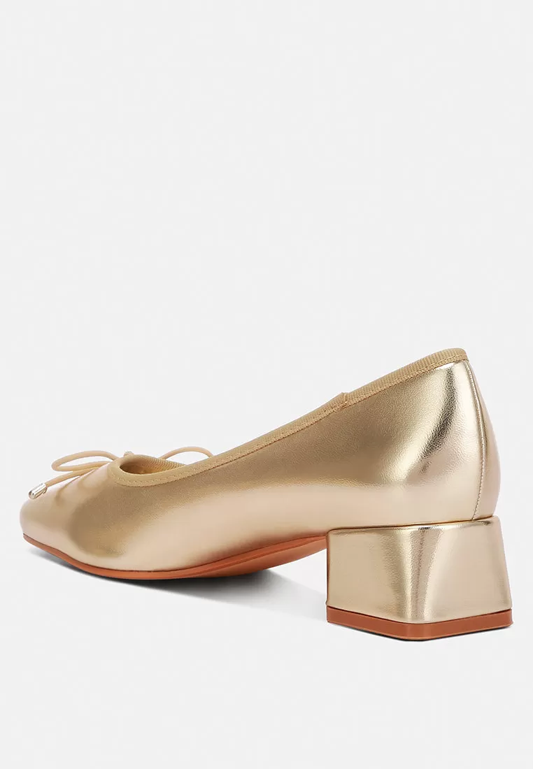 Laga Metallic Low Block Heel Ballerinas