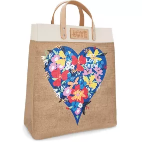 Let Love Grow Burlap Tote