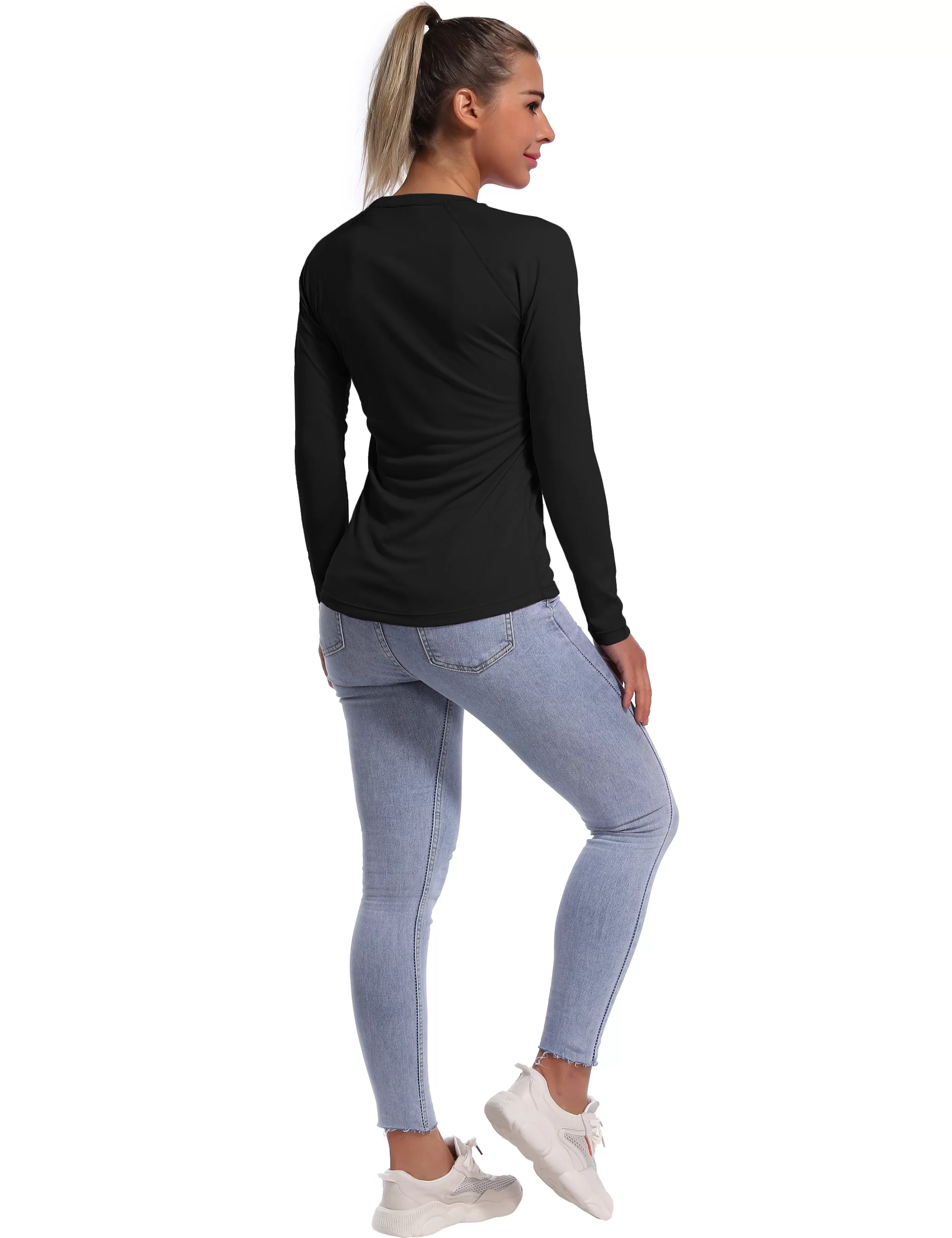 Long Sleeve Athletic Shirts black_yogastudio