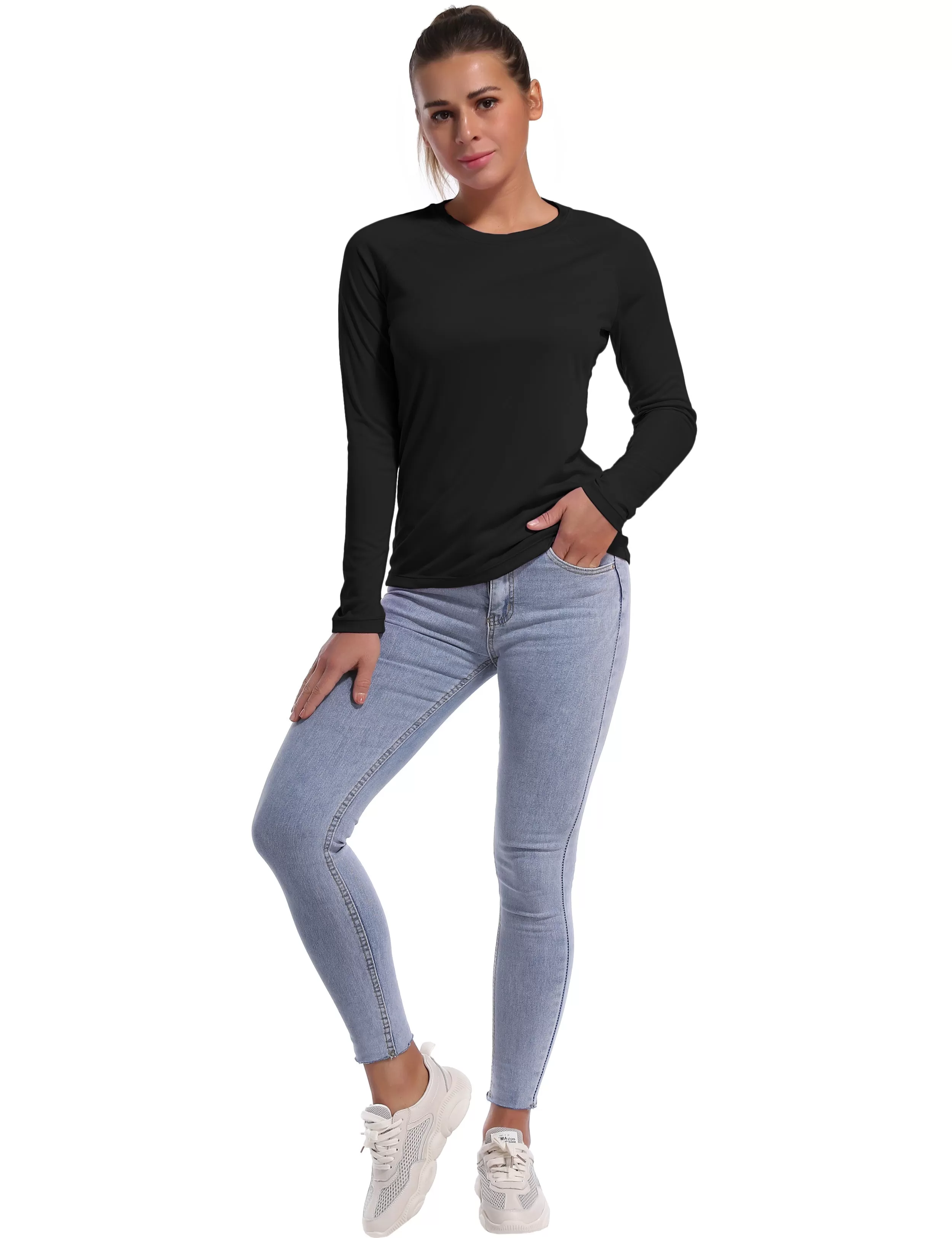 Long Sleeve Athletic Shirts black_yogastudio