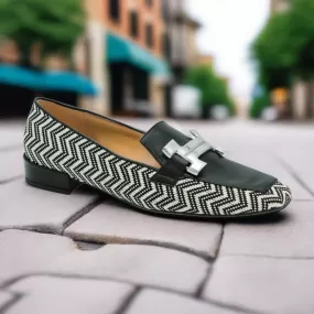 MARIAN Black & White print  loafer with buckle detail