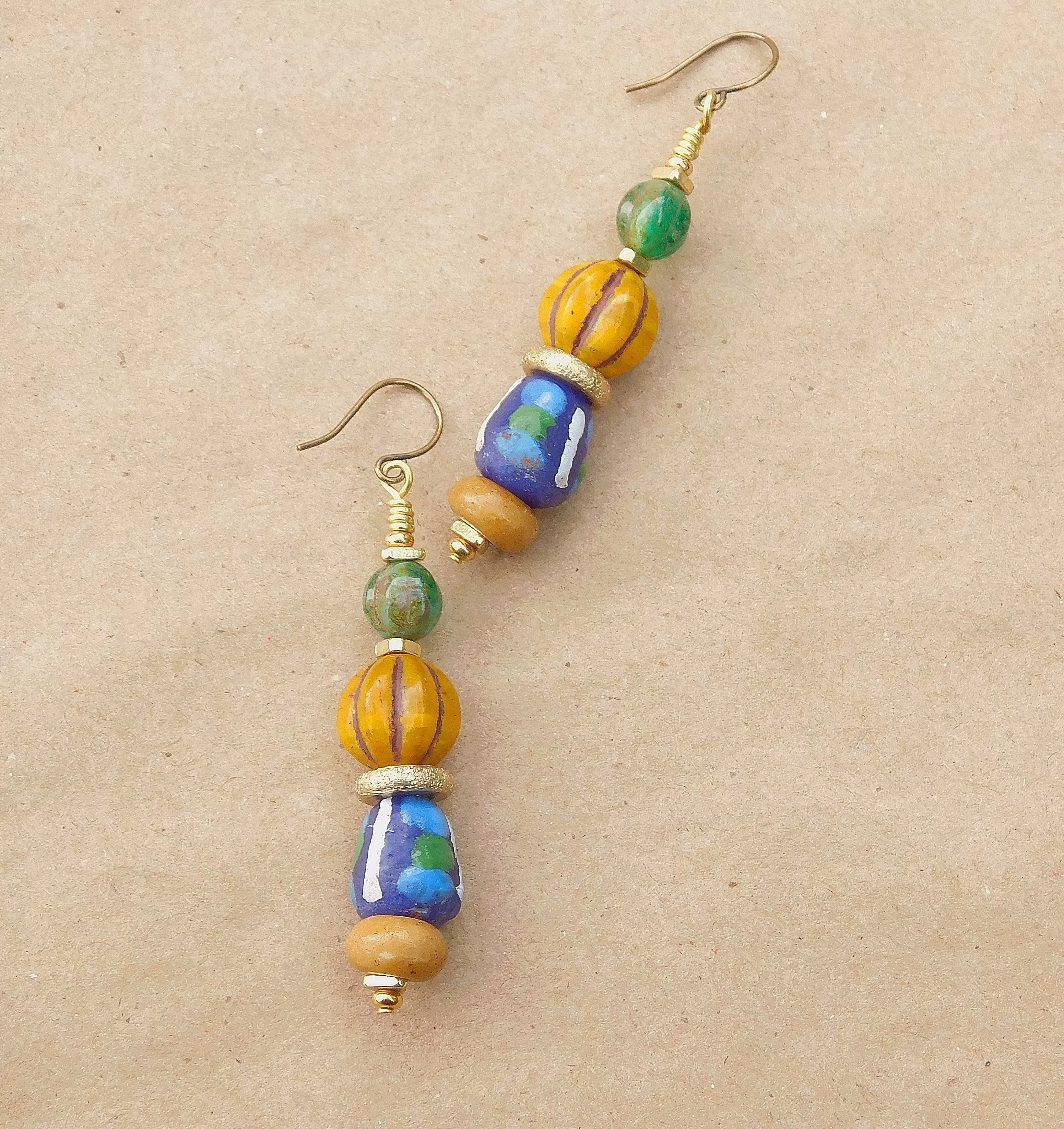 Melon Czech and Krobo Bead Earrings