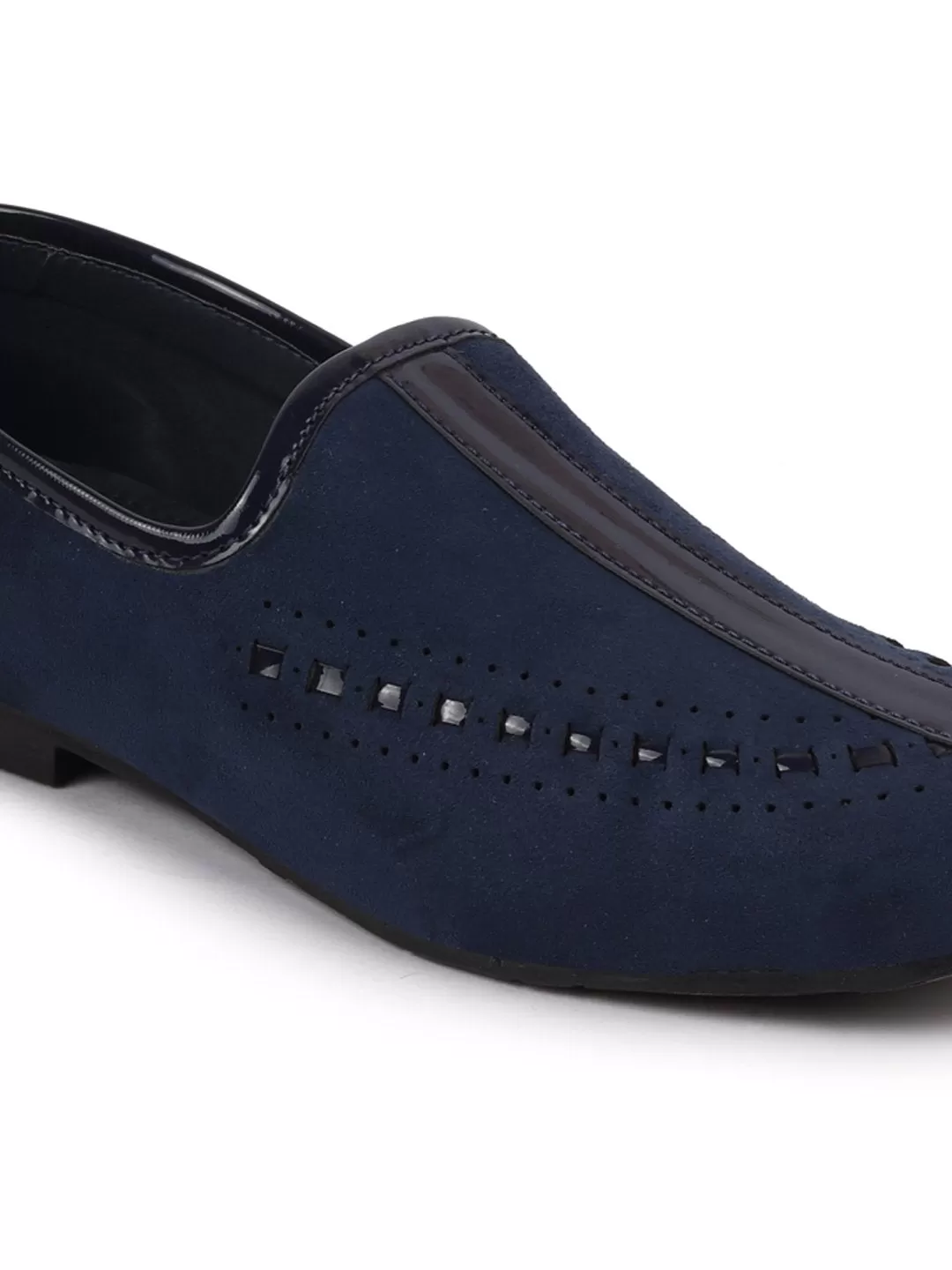 Men Ethnic Navy Blue Designer Party Wear Velvet Loafers