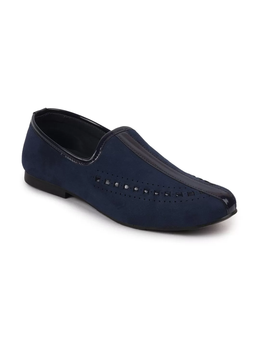 Men Ethnic Navy Blue Designer Party Wear Velvet Loafers