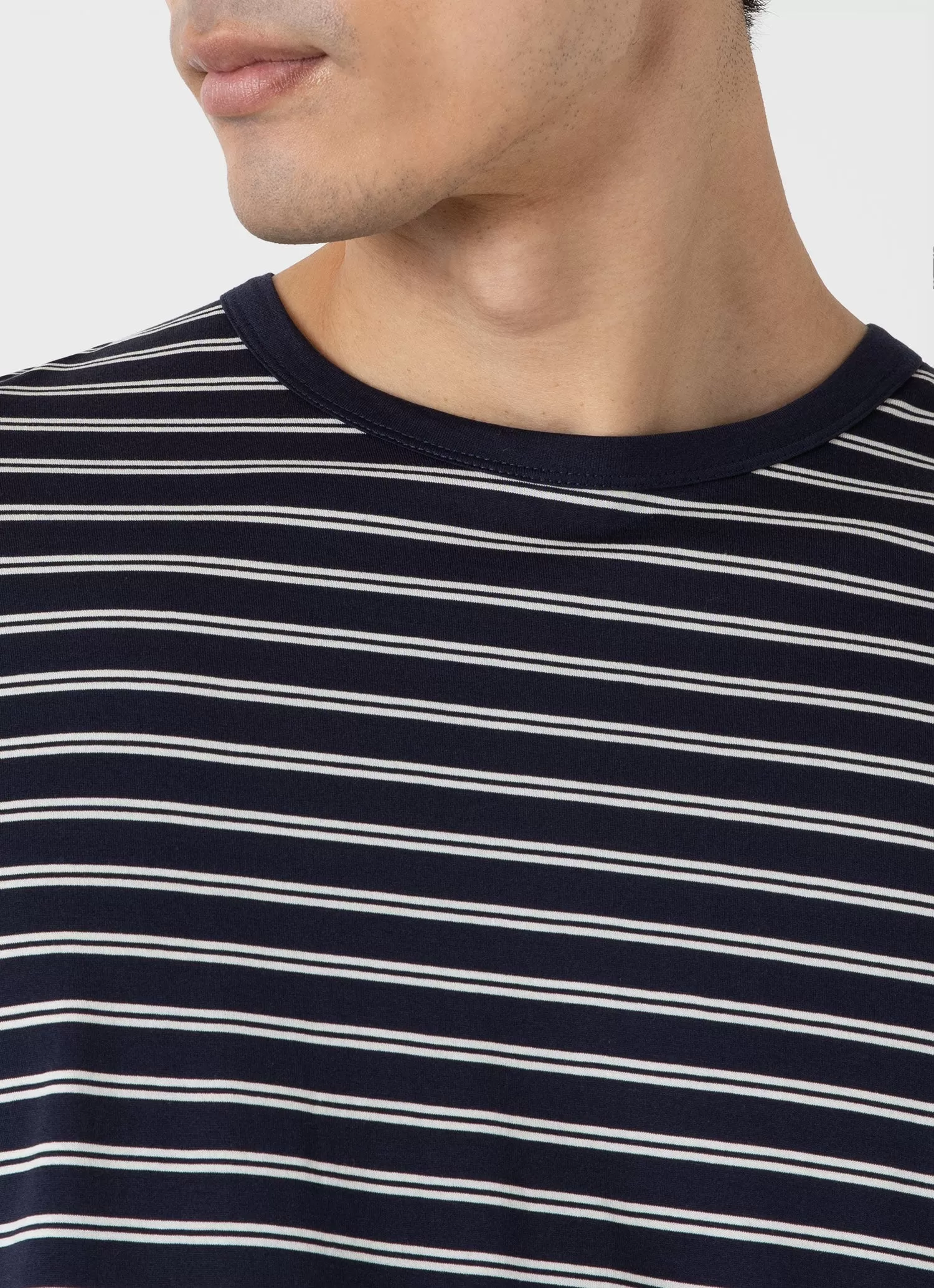 Men's Classic T-shirt in Navy/Ecru Tramline Stripe