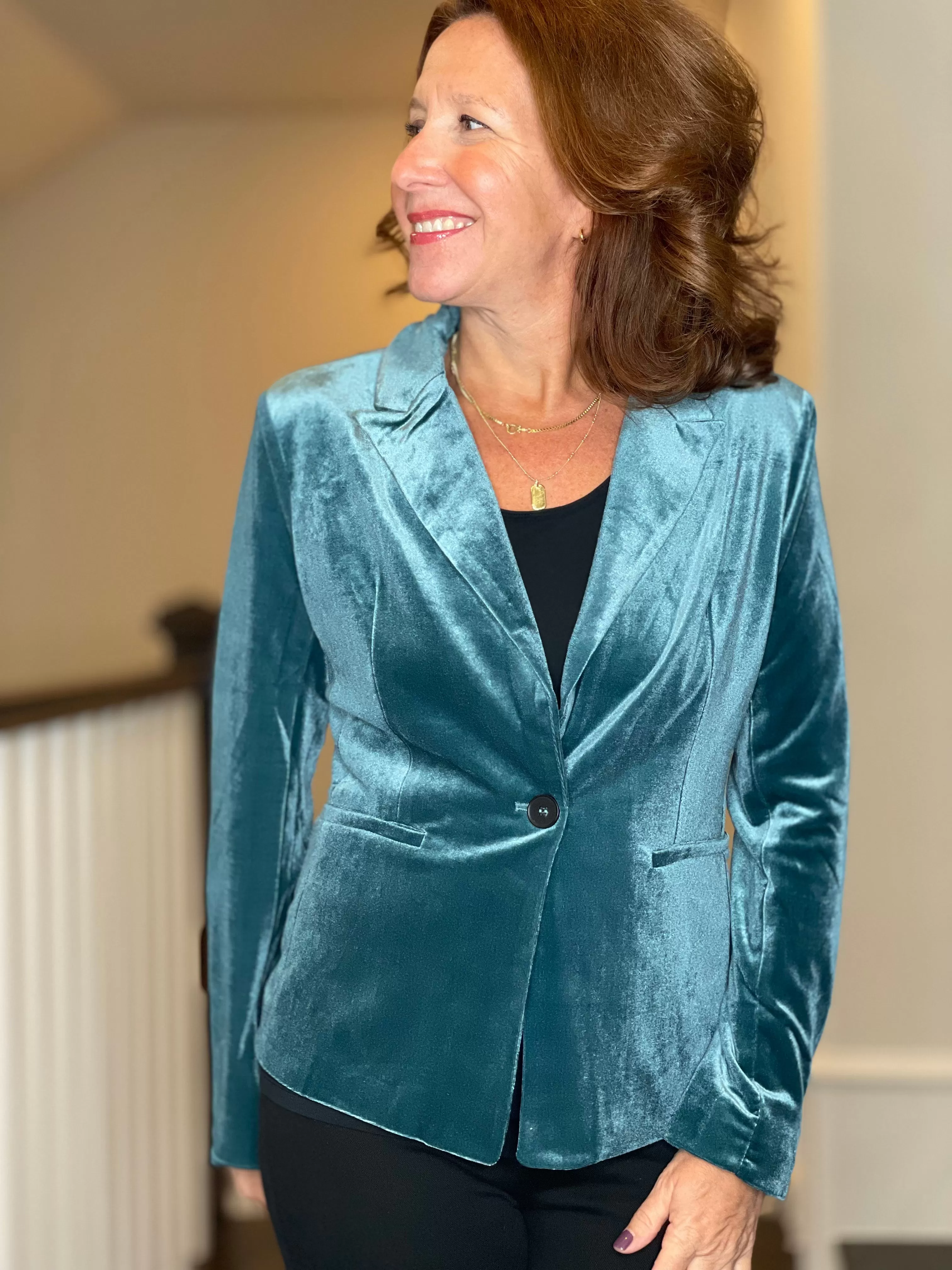 Molly Bracken Velvet Blazer in Duck Blue