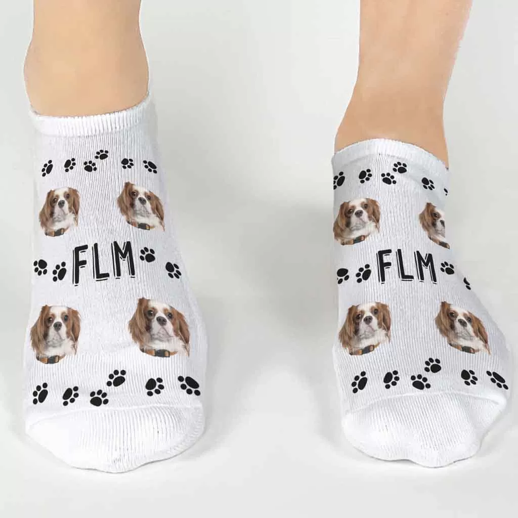 Monogrammed Socks with a Pet's Face and Paw Prints