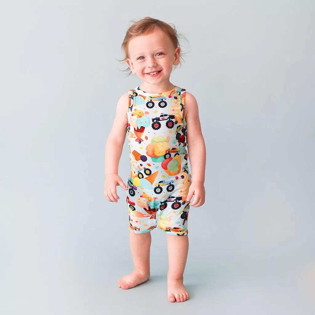 Monster Trucks - Basic Racerback Short Length Romper